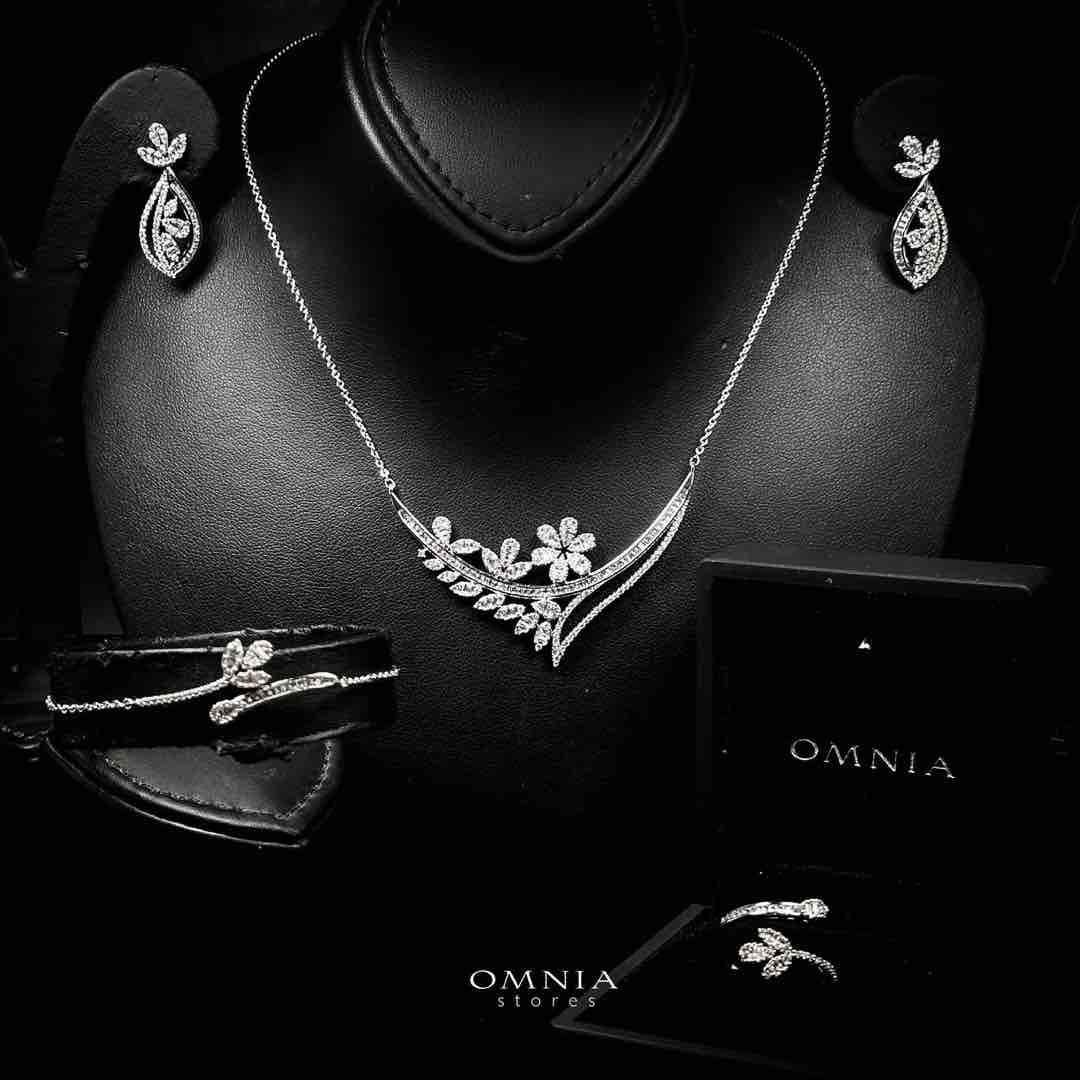 Omnia Celina Luxury White Full Set in High Quality Zircon Stone Rhodium Plated