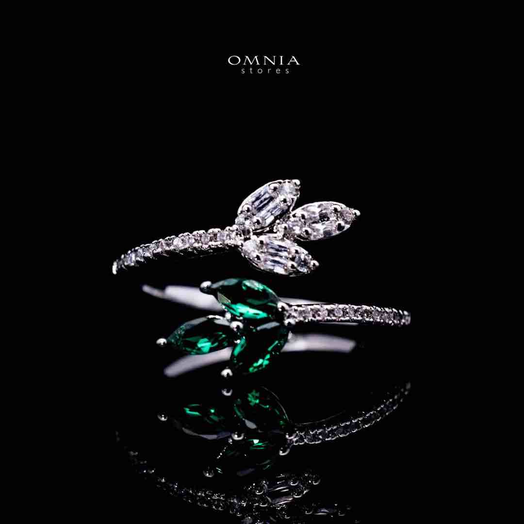 Omnia Leyla Luxury White & Green Necklace, Earrings & Ring Set in High Quality Zircon Stone Rhodium Plated