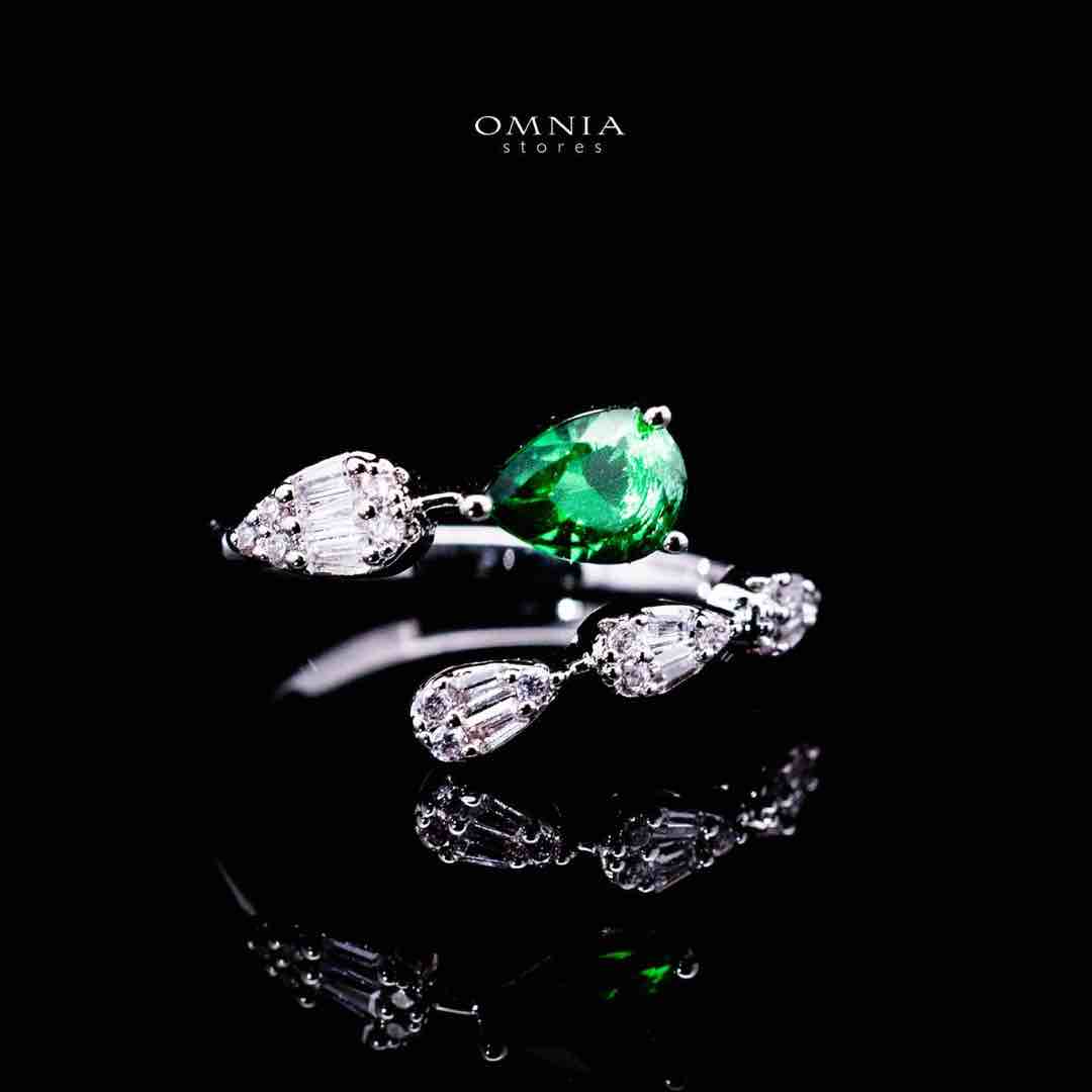 Omnia Alisha Luxury White & Green Necklace, Earrings & Ring Set in High Quality Zircon Stone Rhodium Plated