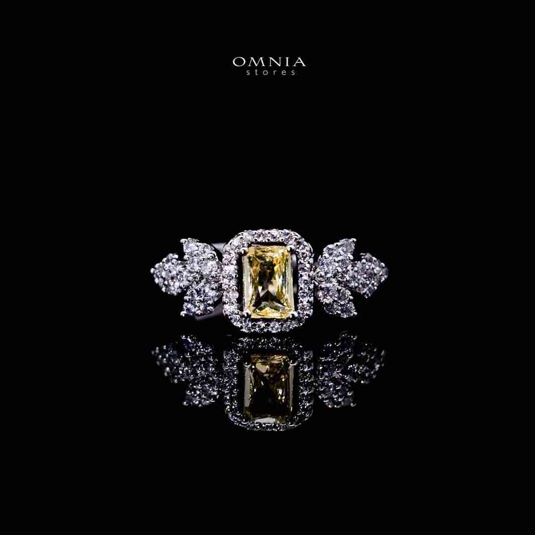 Omnia Saniyah Luxury White & Yellow Necklace, Earrings & Ring Set in High Quality Zircon Stone Rhodium Plated