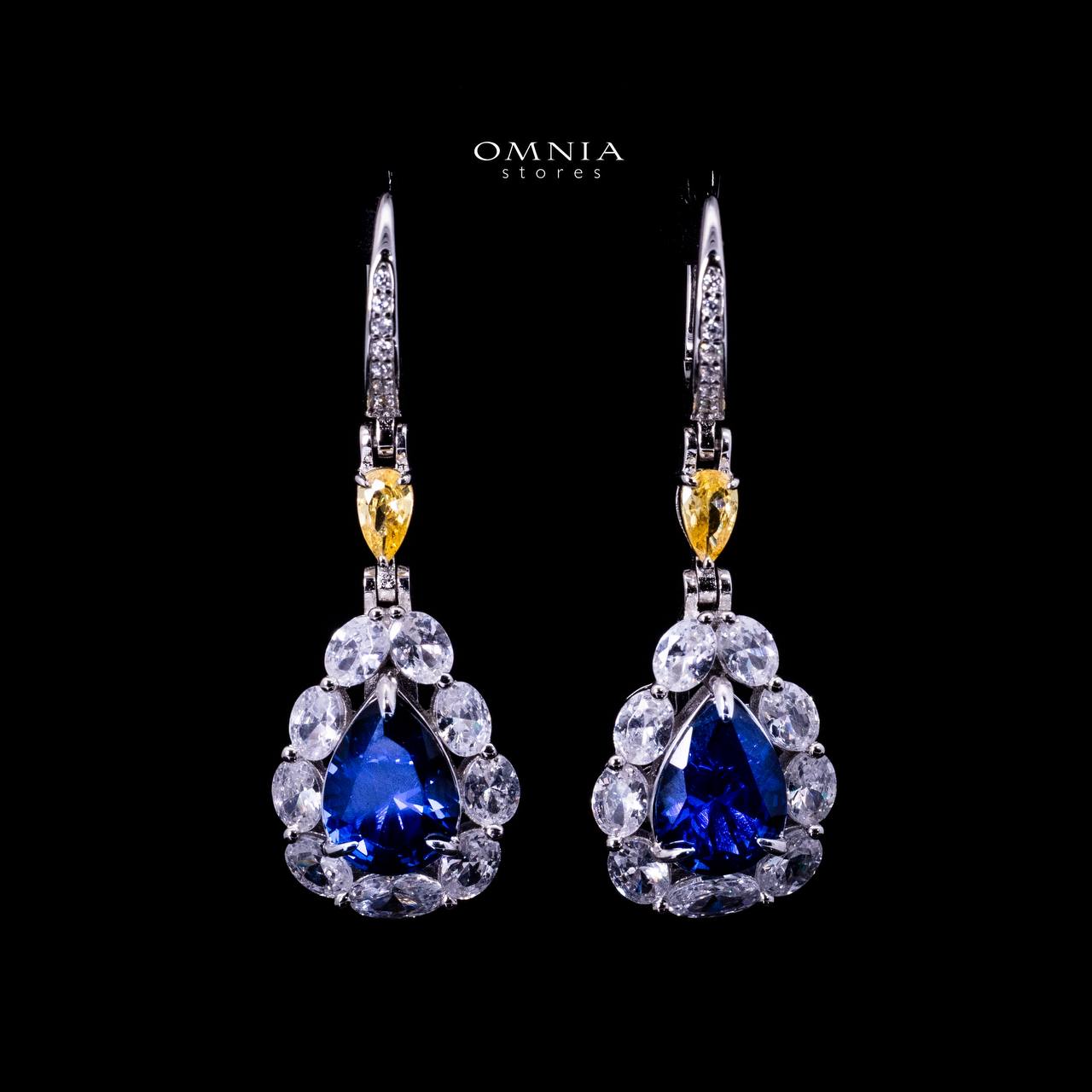 Omnia Amarah Blue & Yellow Stone Drop Earrings in 925 Silver with High Quality Simulated Diamonds