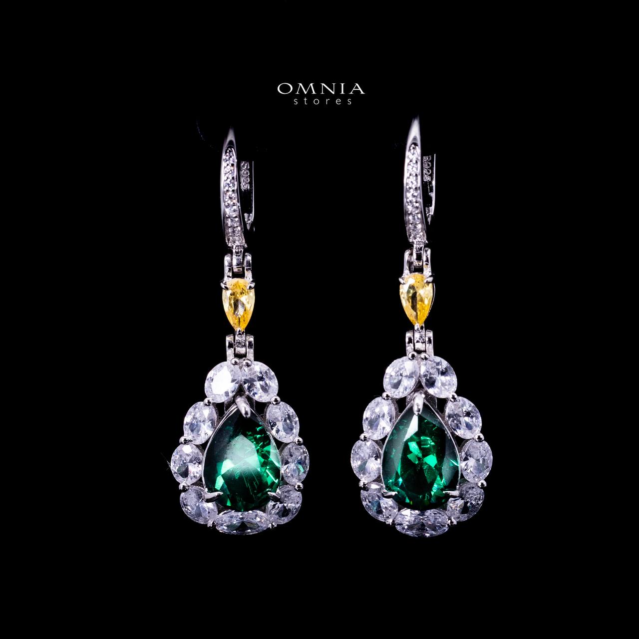 Omnia Amarah Green & Yellow Stone Drop Earrings in 925 Silver with High Quality Simulated Diamonds
