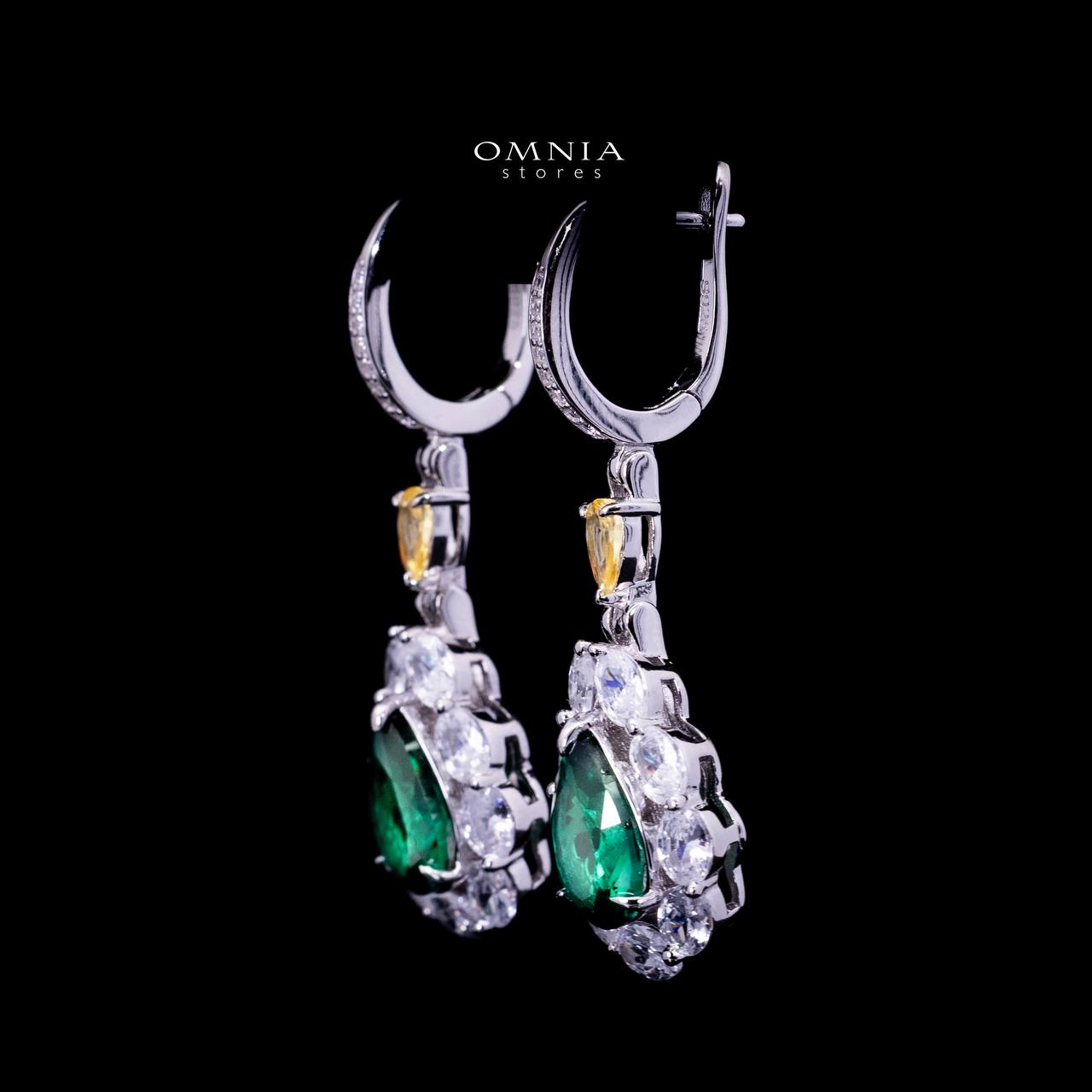 Omnia Amarah Green & Yellow Stone Drop Earrings in 925 Silver with High Quality Simulated Diamonds