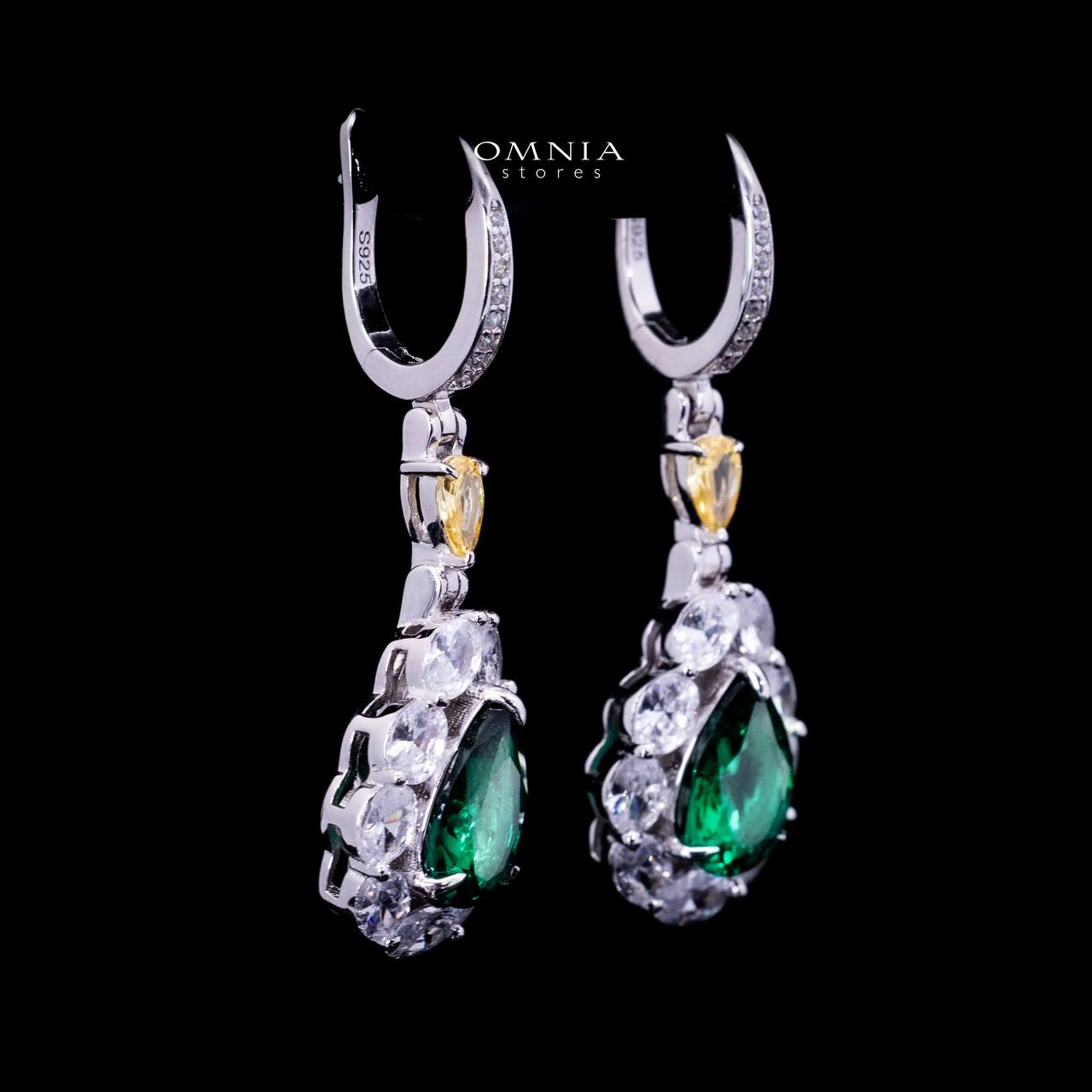 Omnia Amarah Green & Yellow Stone Drop Earrings in 925 Silver with High Quality Simulated Diamonds