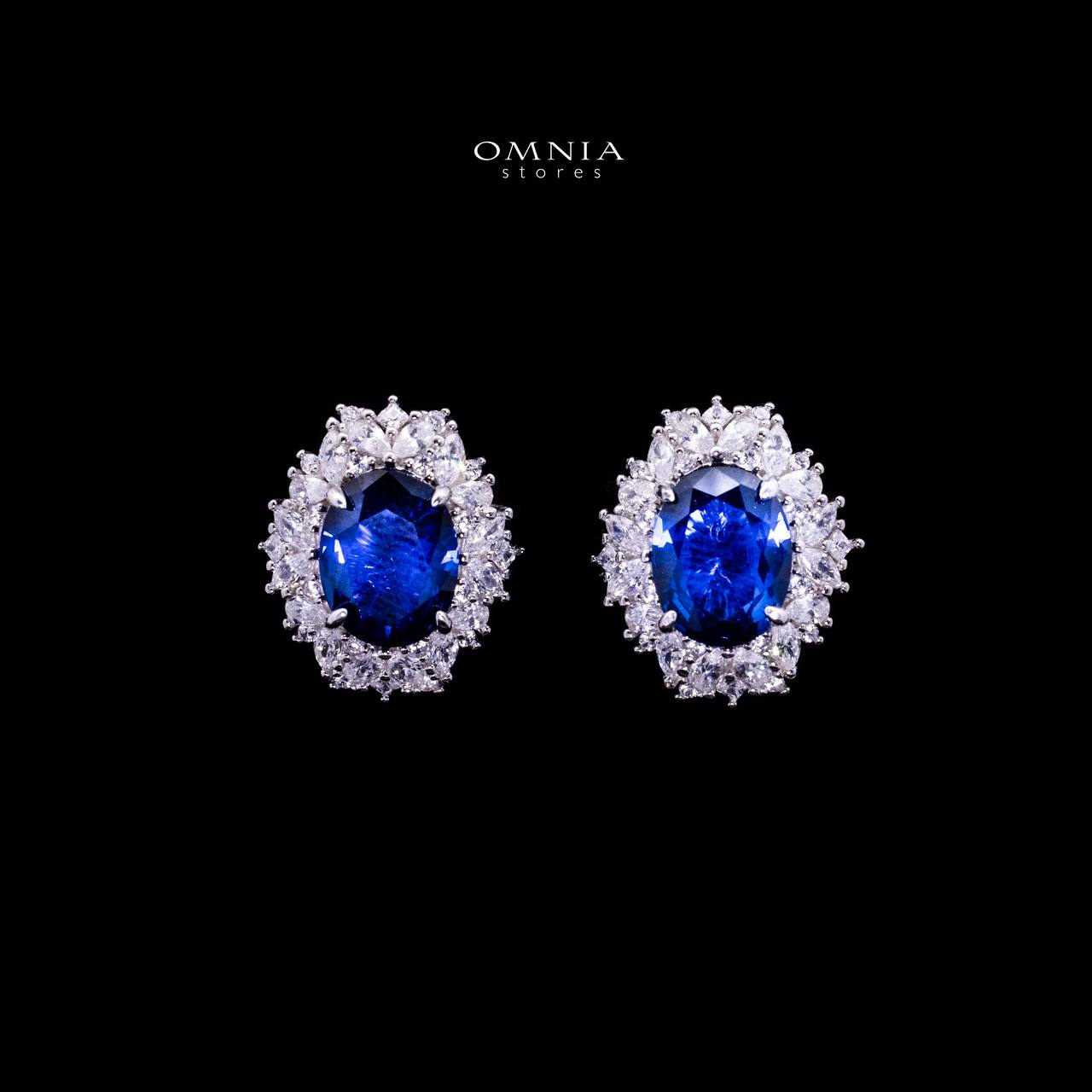 Omnia Anayah Royal Blue Stone Stud Earrings in 925 Silver with High Quality Simulated Diamonds