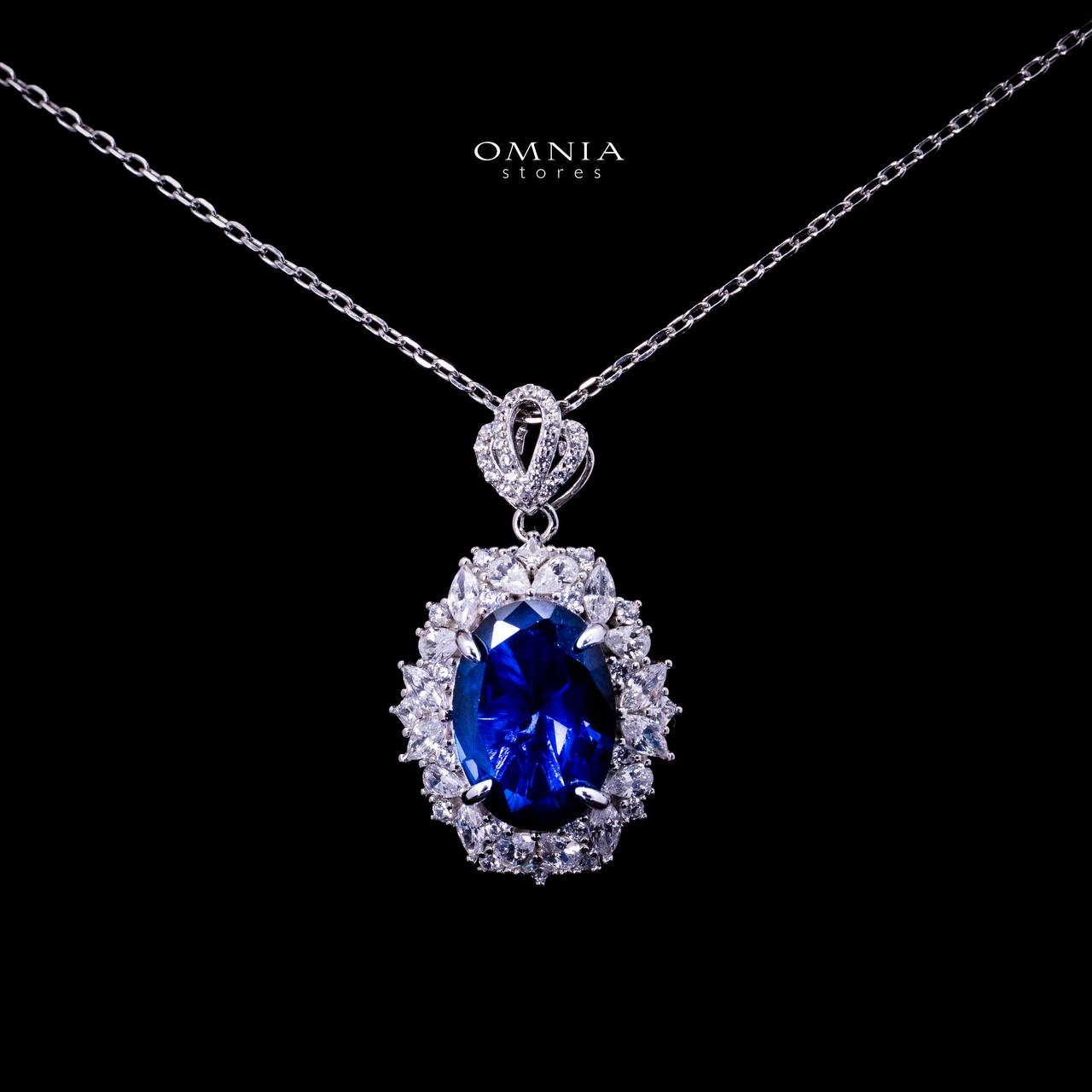 Omnia Anayah Blue Royal Blue Stone Pendant Necklace in 925 Silver with High Quality Simulated Diamonds