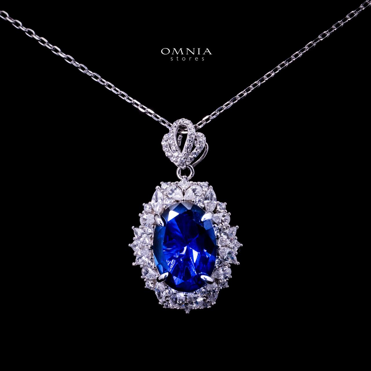 Omnia Anayah Blue Royal Blue Stone Pendant Necklace in 925 Silver with High Quality Simulated Diamonds