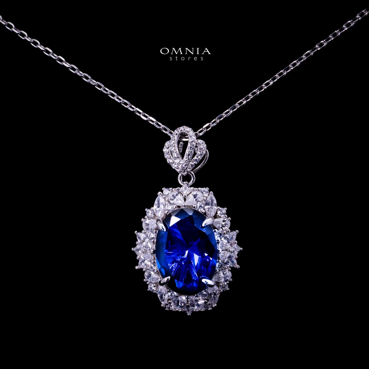 Omnia Anayah Blue Royal Blue Stone Pendant Necklace in 925 Silver with High Quality Simulated Diamonds
