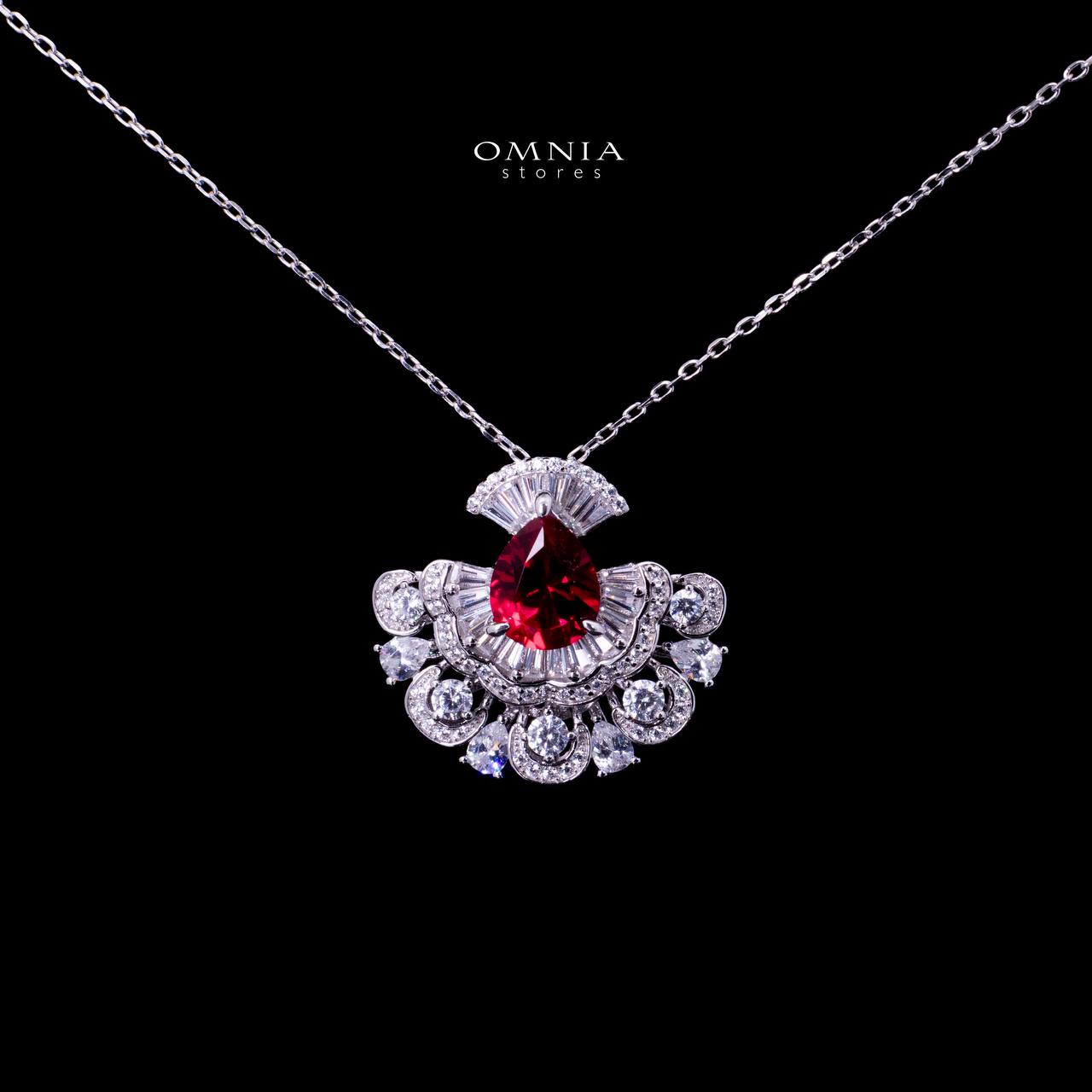 Omnia Aleyna Red Stone Silver Pendant Necklace in 925 Silver with High Quality Simulated Diamonds
