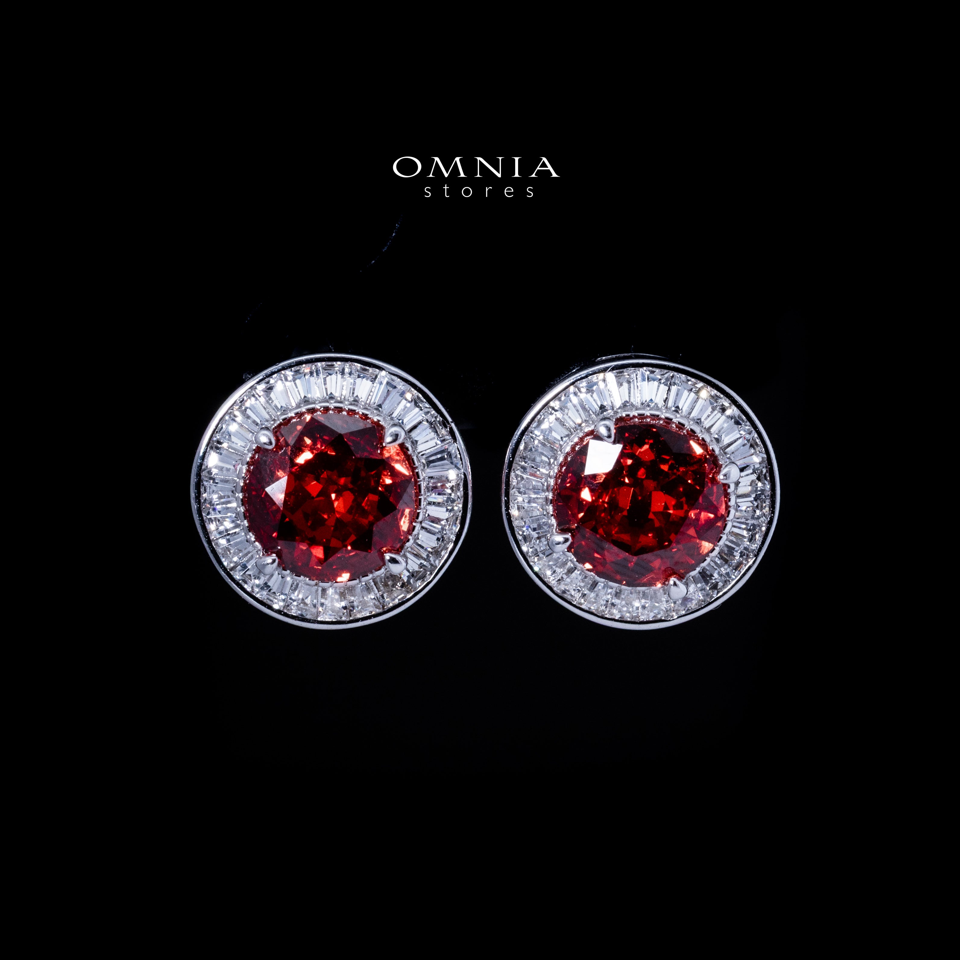 Omnia Sanaa Red Stud Earrings in 925 Silver with High Quality Iced Cut Stone