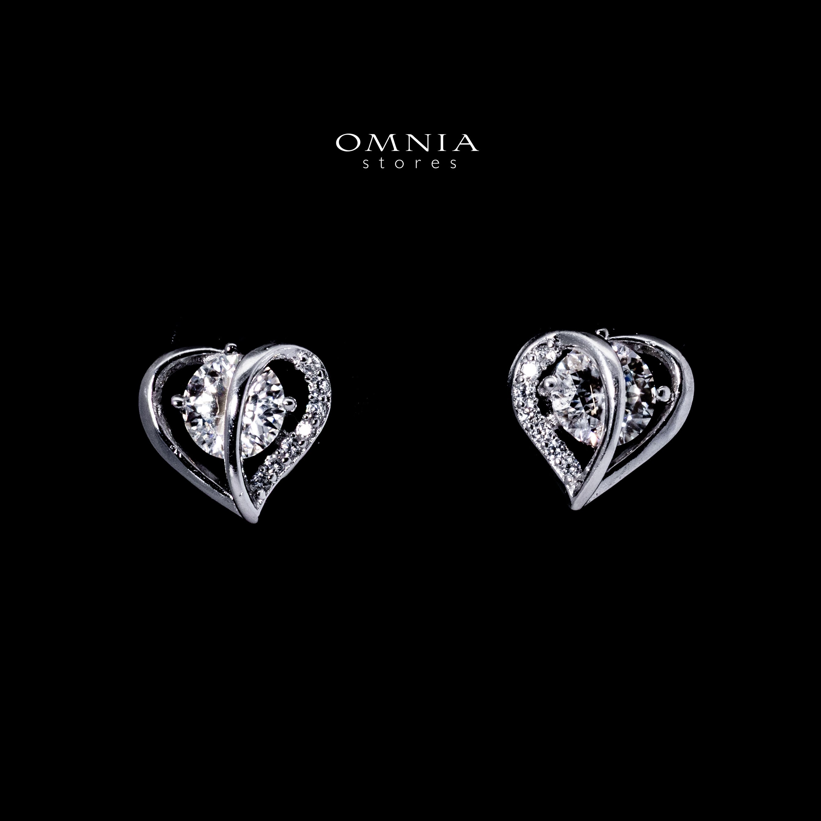 Omnia Layla White Heart Stud Earrings in 925 Silver with High-Quality Moissanite Stone