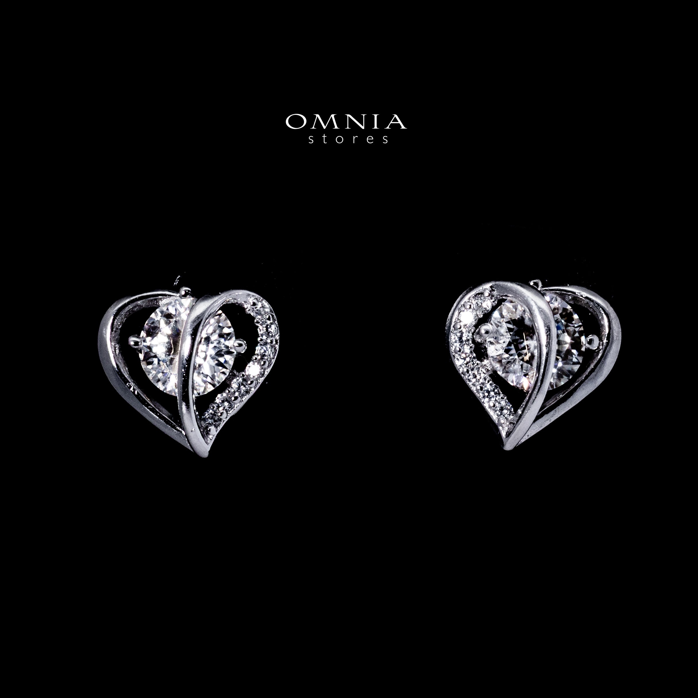 Omnia Layla White Heart Stud Earrings in 925 Silver with High-Quality Moissanite Stone