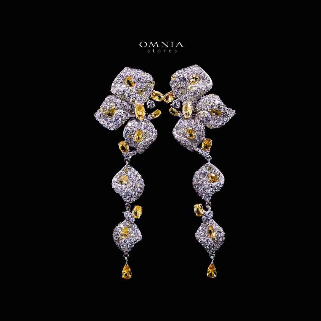 Omnia Ilyana Yellow & White Leaf Silver Clip Earings in 925 Silver with High Quality Simulated Diamonds