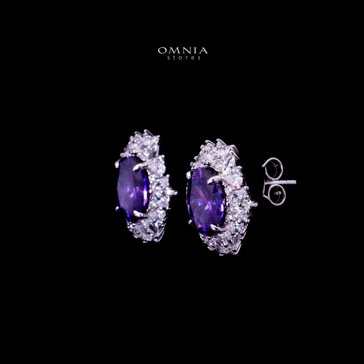 Omnia Anayah Purple Stone Silver Stud Earrings in 925 Silver with High Quality Simulated Diamonds