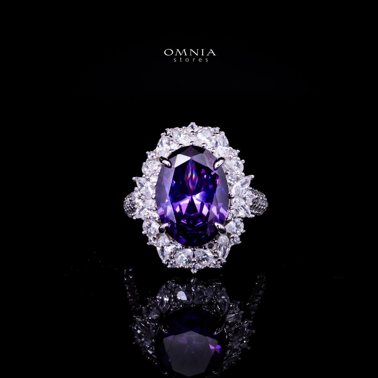 Omnia Anayah Purple Stone Silver Ring in 925 Silver with High Quality Simulated Diamonds