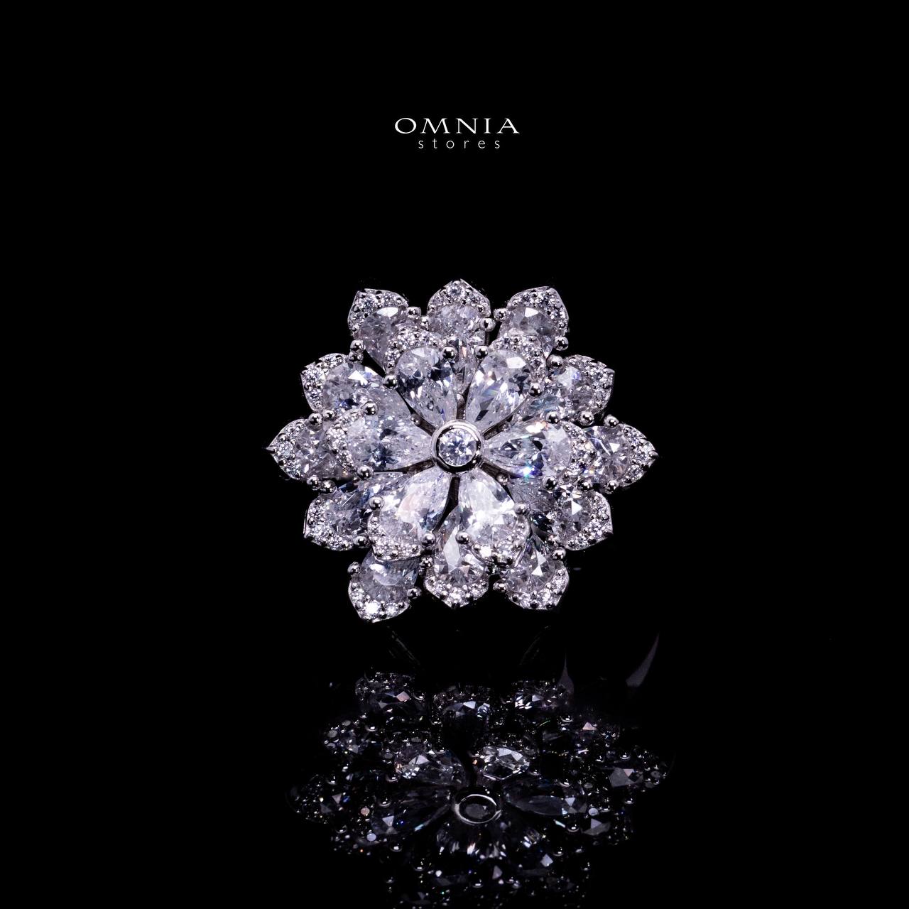 Omnia Damiyah White Floral Silver Ring in 925 Silver with High Quality Simulated Diamonds