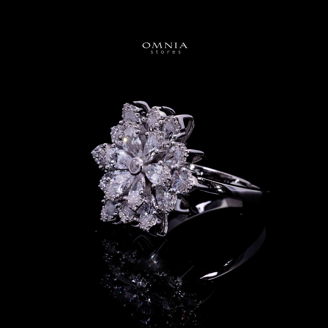 Omnia Damiyah White Floral Silver Ring in 925 Silver with High Quality Simulated Diamonds