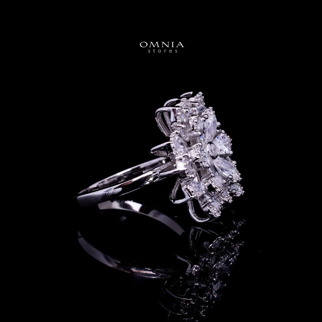 Omnia Damiyah White Floral Silver Ring in 925 Silver with High Quality Simulated Diamonds