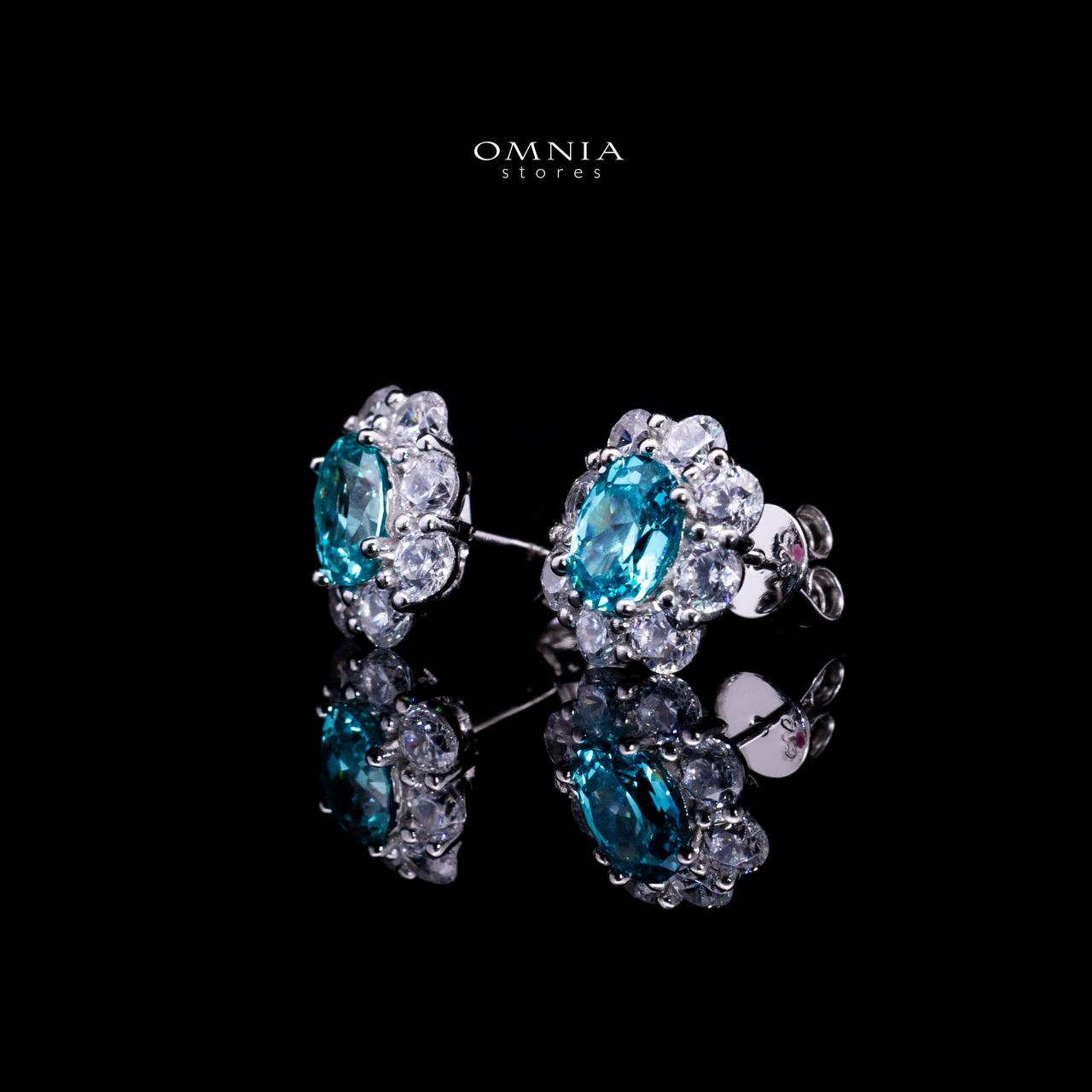 Omnia Mashael Sky Blue Stud Earrings 925 Silver in High Quality Simulated Diamonds