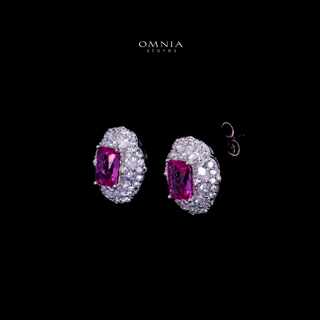 Omnia Raeya Purple Silver Stud Earrings in 925 Silver with High Quality Simulated Diamonds