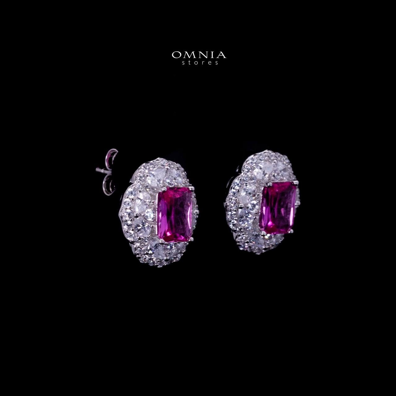 Omnia Raeya Purple Silver Stud Earrings in 925 Silver with High Quality Simulated Diamonds