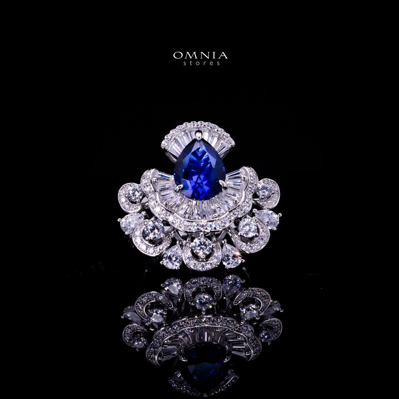Omnia Aleyna Royal Blue Stone Silver RIng in 925 Silver with High Quality Simulated Diamonds