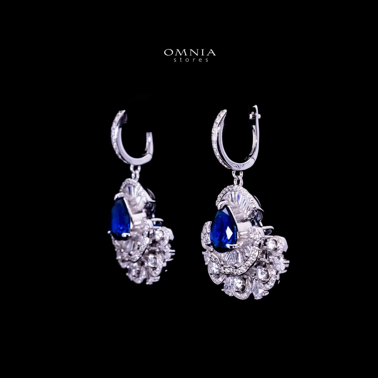Omnia Aleyna Royal Blue Stone Silver Drop Earrings in 925 Silver with High Quality Simulated Diamonds
