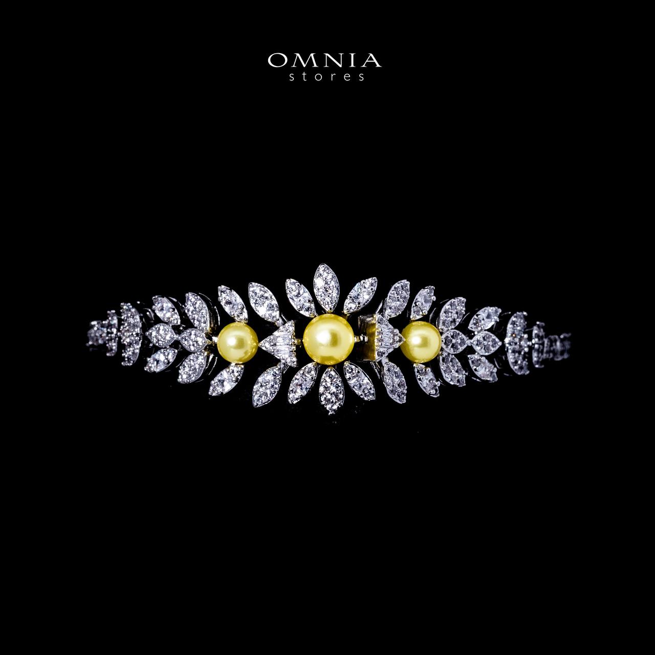 Omnia Shaika White in Golden Pearl Luxury Bridal Full Set in High Quality Zircon Stone Rhodium Plated