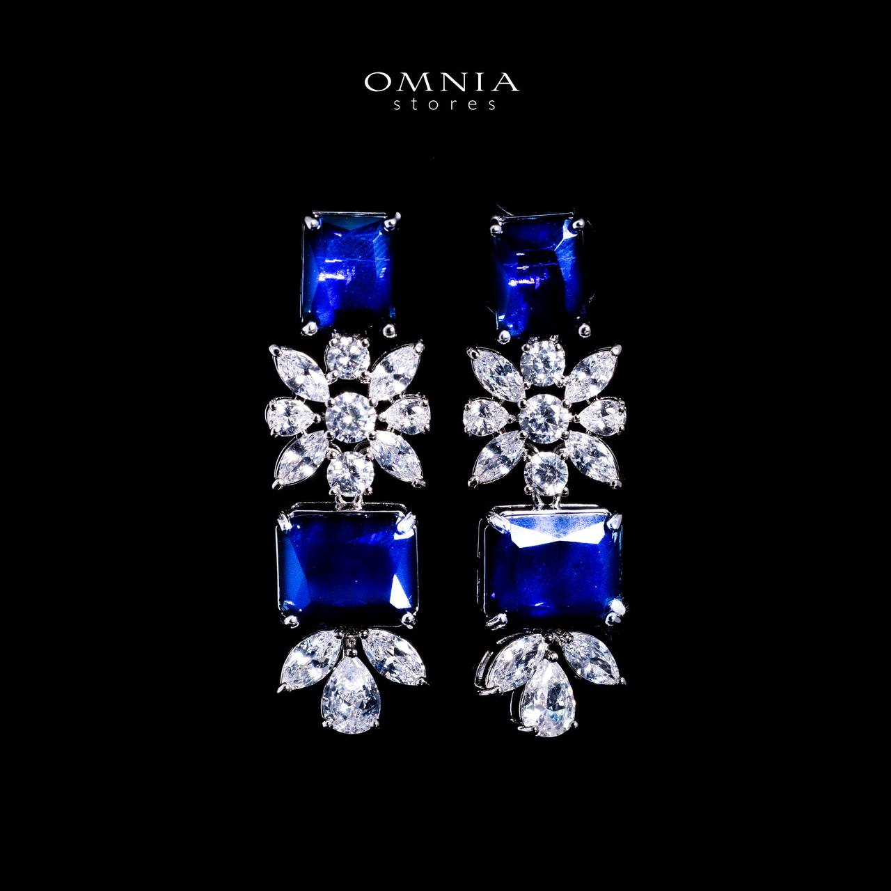 Omnia Charlotte Blue Luxry Bridal Full Set with Emerald and Pear-Cut High-Quality Simulated Diamonds Rhodium Plated