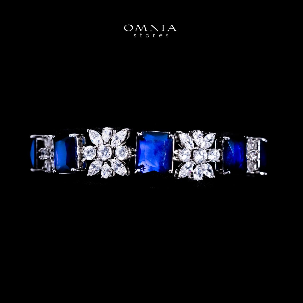 Omnia Charlotte Blue Luxry Bridal Full Set with Emerald and Pear-Cut High-Quality Simulated Diamonds Rhodium Plated