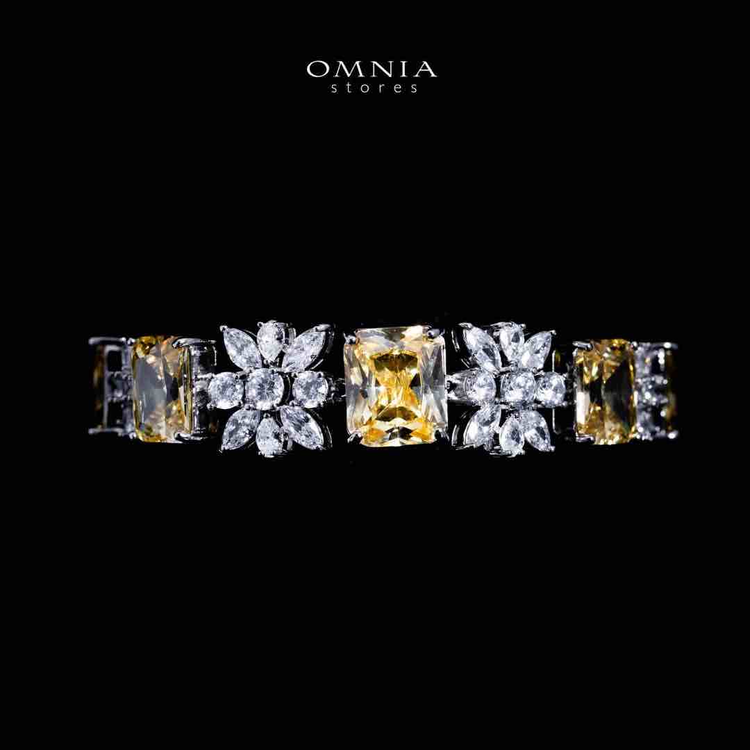Omnia Charlotte Yellow Luxry Bridal Full Set with Emerald and Pear-Cut High-Quality Simulated Diamonds Rhodium Plated