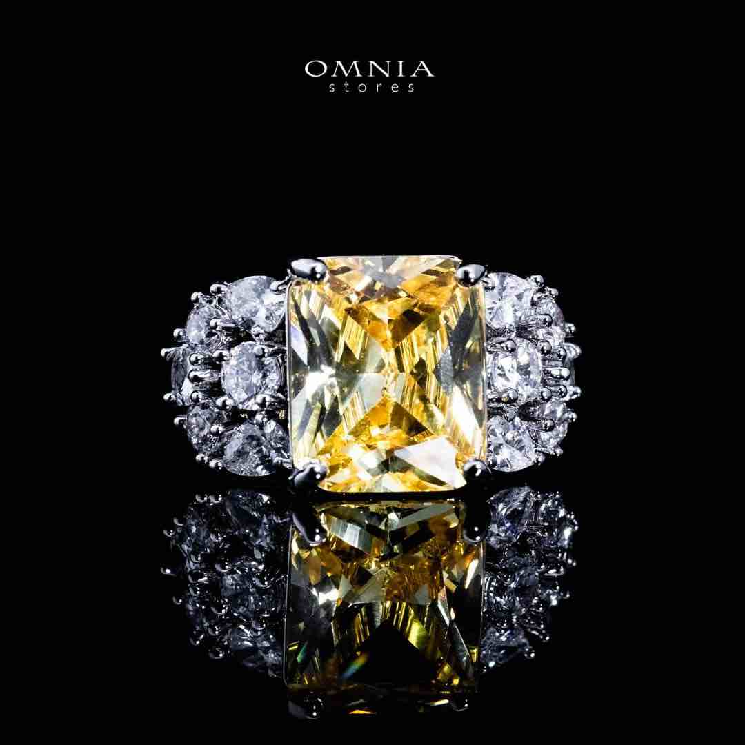 Omnia Charlotte Yellow Luxry Bridal Full Set with Emerald and Pear-Cut High-Quality Simulated Diamonds Rhodium Plated