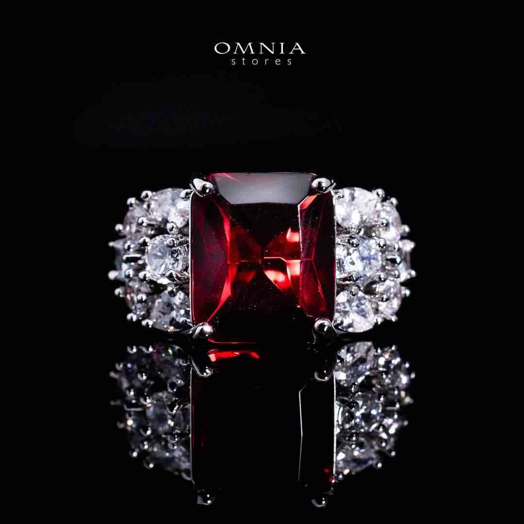 Omnia Charlotte Red Luxry Bridal Full Set with Emerald and Pear-Cut High-Quality Simulated Diamonds Rhodium Plated