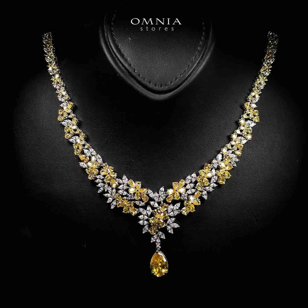 Omnia Nourah Yellow Luxury Bridal Full Set in High Quality Zircon Stone in Rhodium Plated - OMNIASTORES UAE