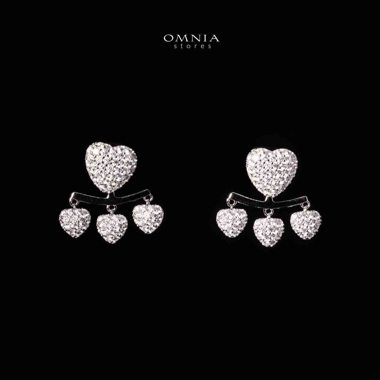 Omnia Yamila Silver Heart Drop Earrings 925 Silver in High Quality White Moissanite Stones