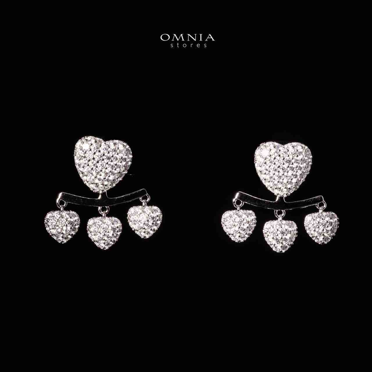 Omnia Yamila Silver Heart Drop Earrings 925 Silver in High Quality White Moissanite Stones