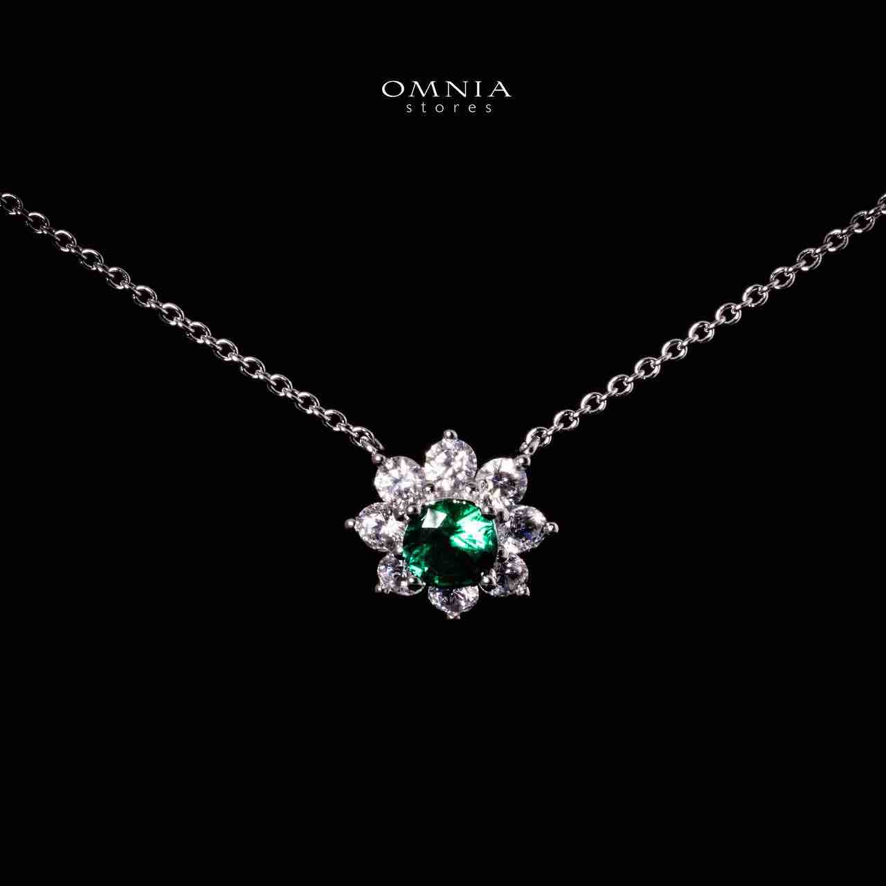 Omnia Naisha Silver Necklace and Earrings Set in 925 Silver With High Quality GRC Certified Emerald Green Lab Grown Stones