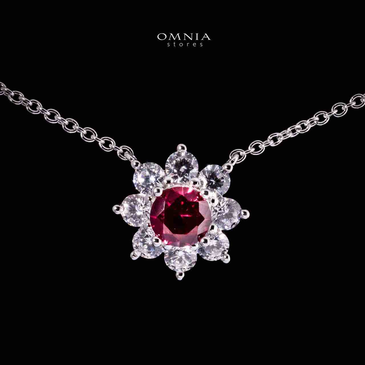 Omnia Naisha Silver Necklace and Earrings Set in 925 Silver With High Quality GRC Certified Ruby Red Lab Grown Stones