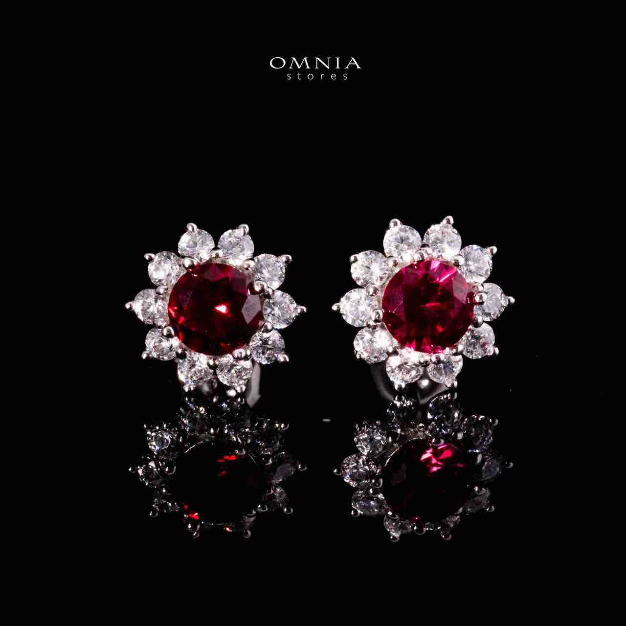Omnia Naisha Silver Necklace and Earrings Set in 925 Silver With High Quality GRC Certified Ruby Red Lab Grown Stones