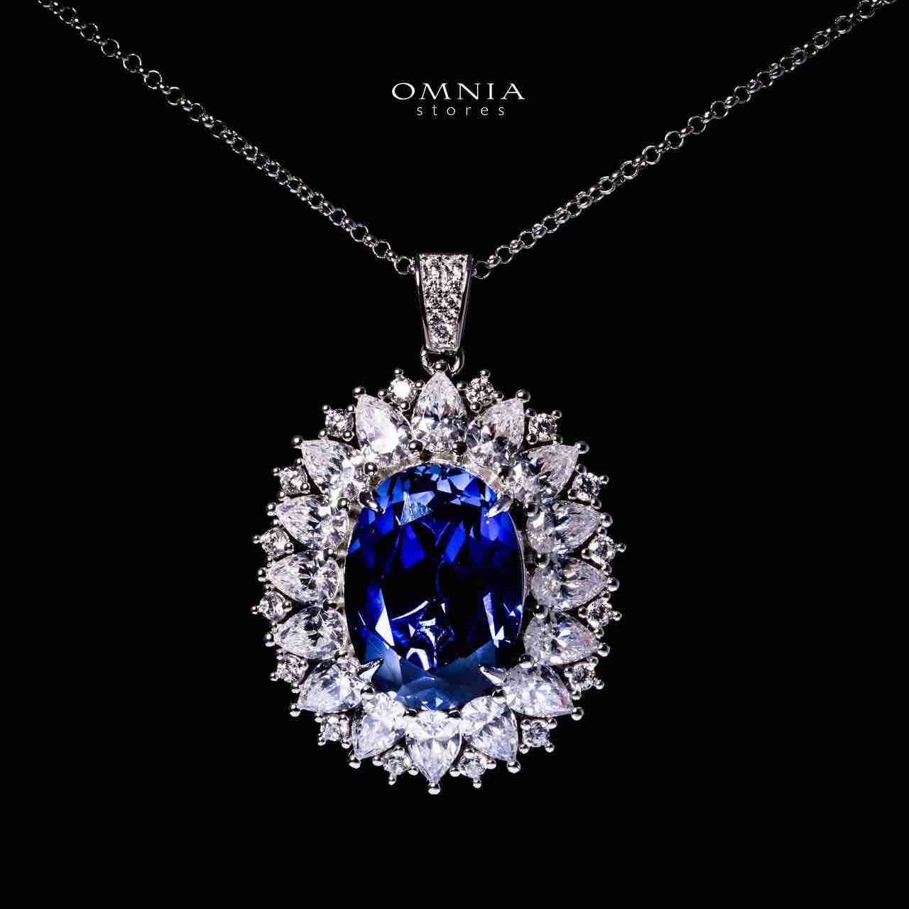 Omnia Zayra Silver Necklace and Earrings Set in 925 Silver With High Quality GRC Certified Saphhire Blue Lab Grown Stones