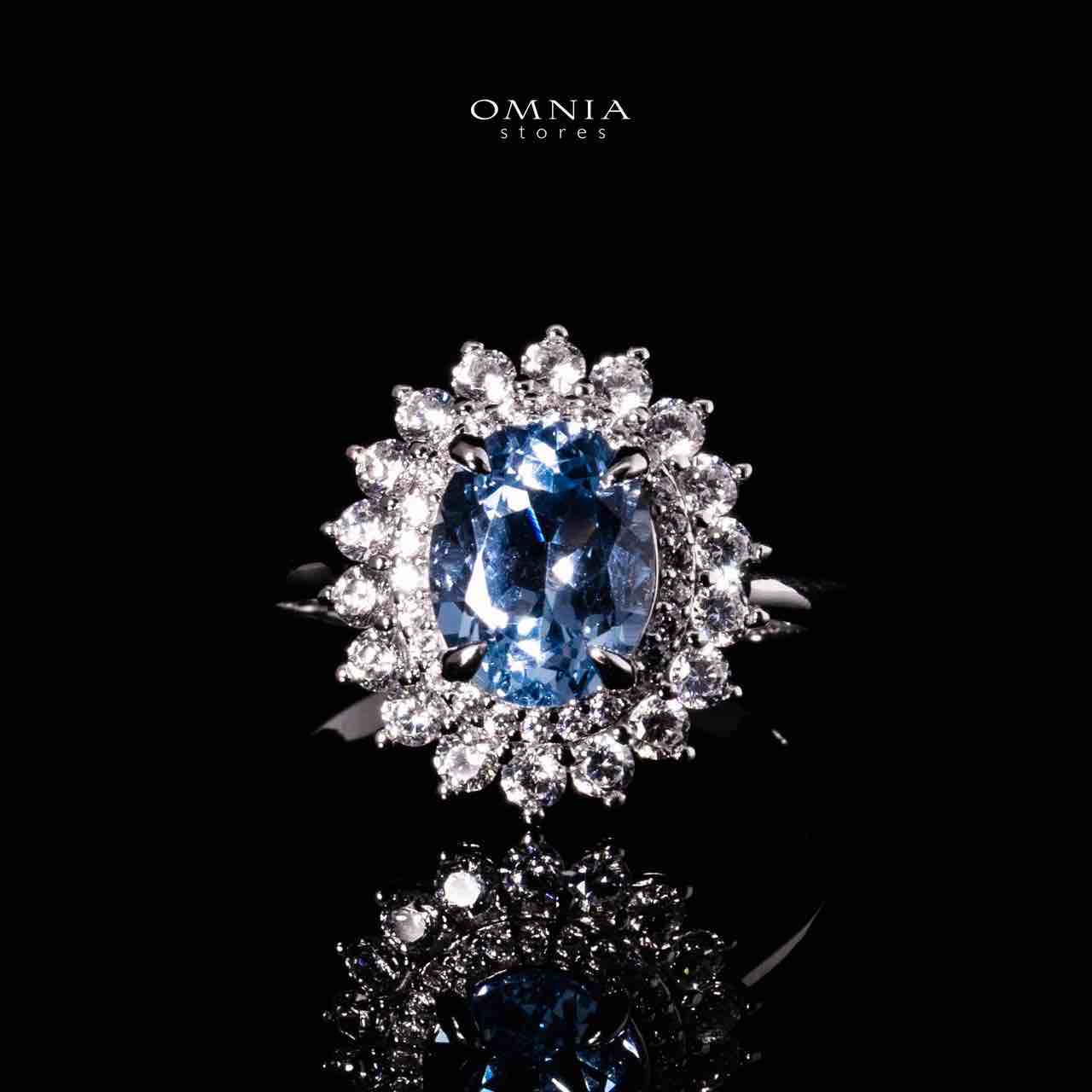 Omnia Mena Silver Ring in 925 Silver With GRC Certifited High Quality Synthetic Spinel Sky Blue Lab Grown Stones