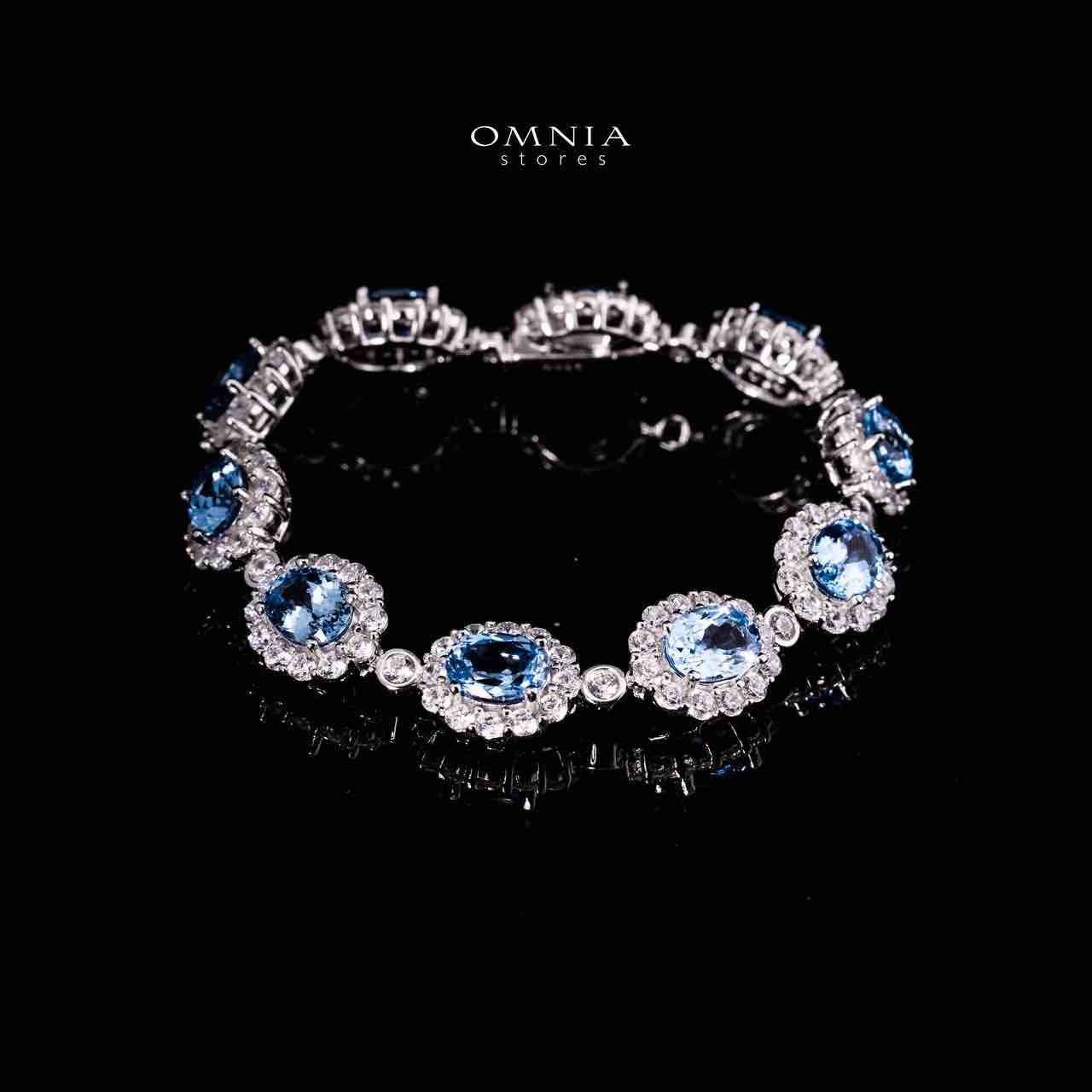 Omnia Mahasin Silver Bracelet in 925 Silver With GRC Certifited High Quality Synthetic Spinel Sky Blue Lab Grown Stones