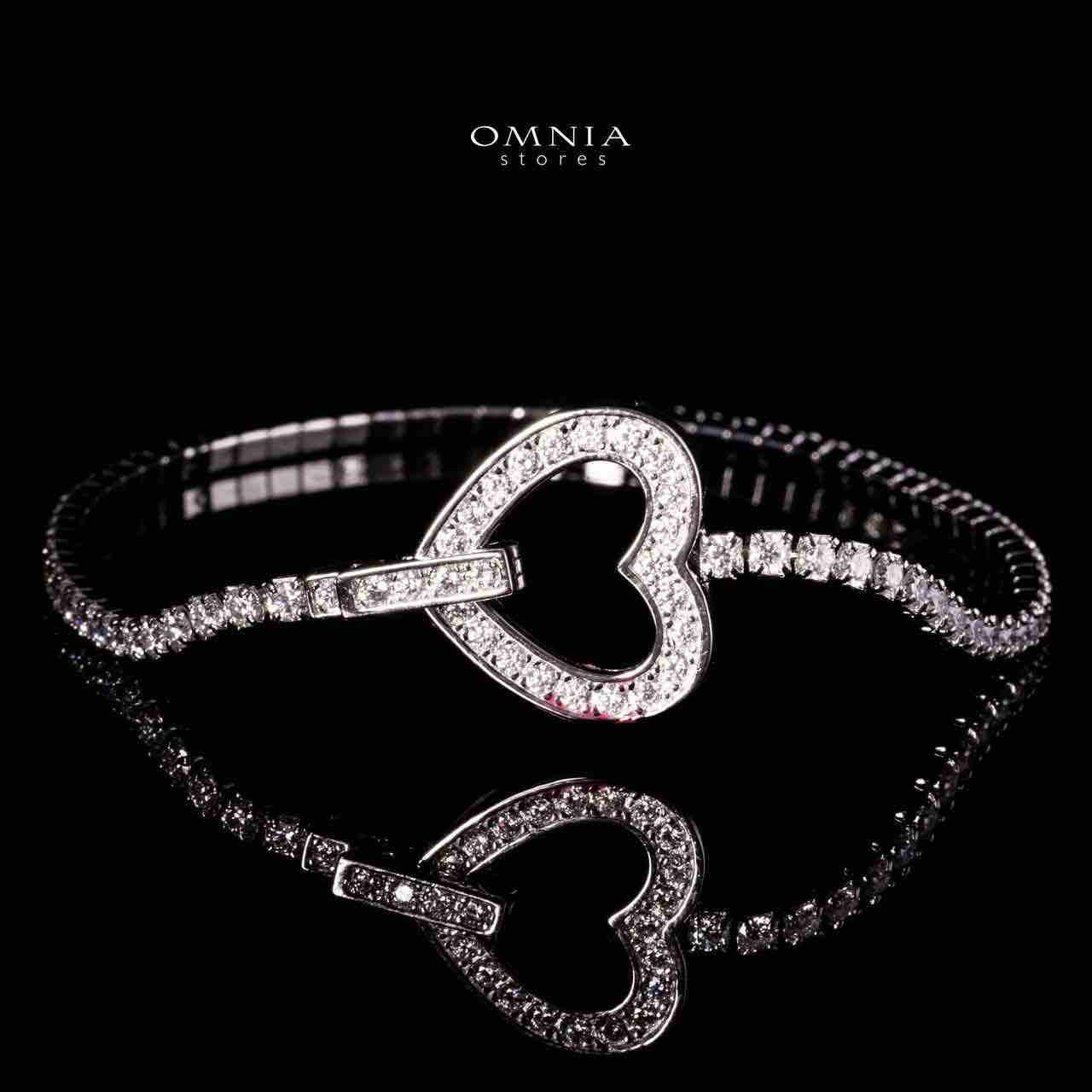 Omnia Emma White Silver Heart Bracelet in 925 Silver with High-Quality Moissanite Stones