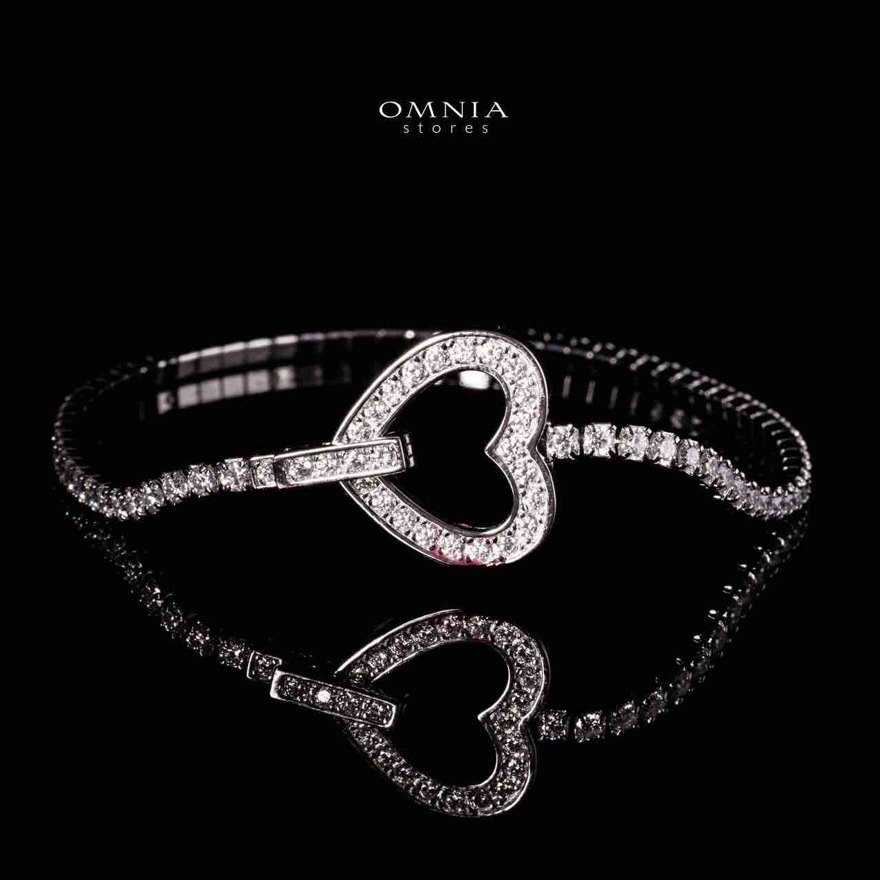 Omnia Emma White Silver Heart Bracelet in 925 Silver with High-Quality Moissanite Stones