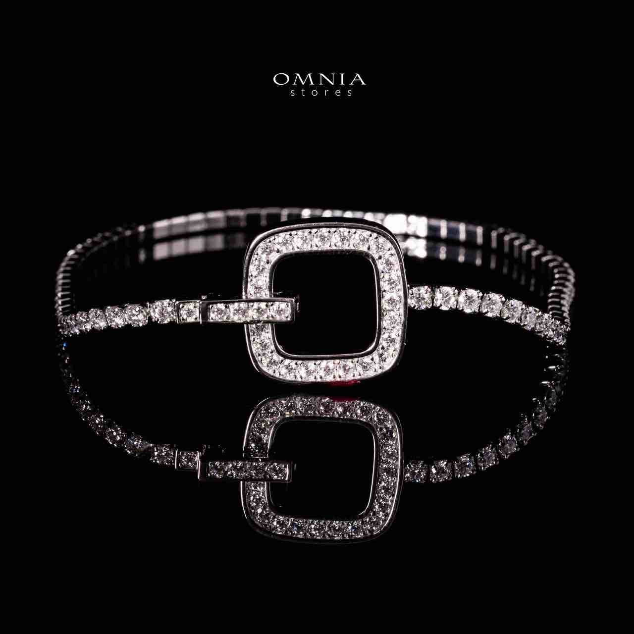 Omnia Emma White Square Silver Bracelet in 925 Silver with High-Quality Moissanite Stones