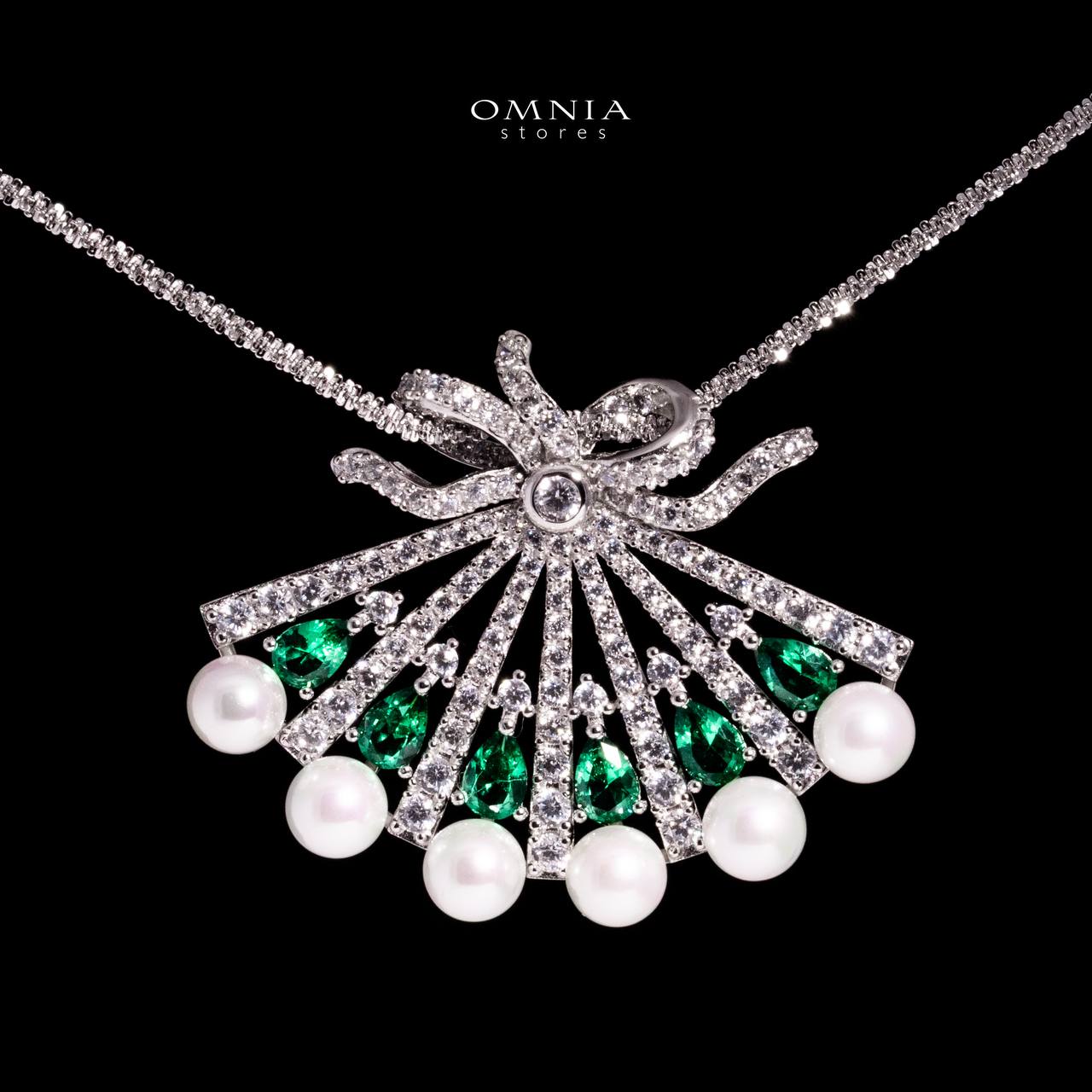 Omnia Azra Silver Pearl Pendant Necklace In 925 Silver With High Quality Green Lab Crafted Stones