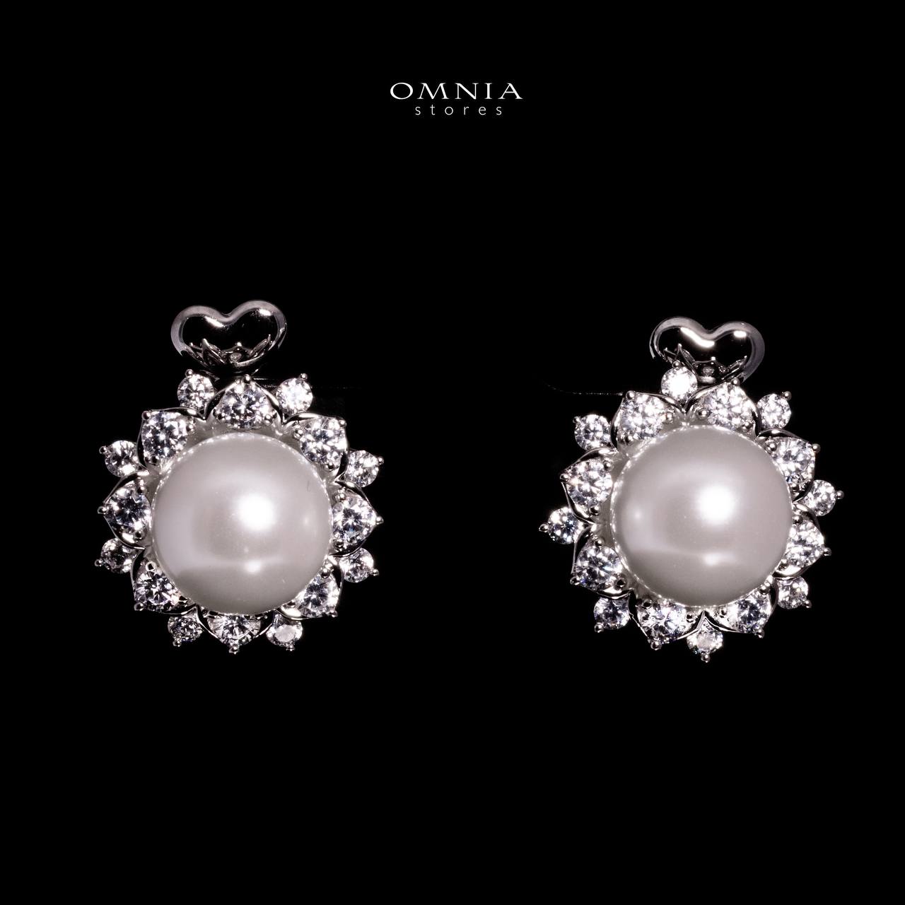 Omnia Alaya Silver Pearl Earrings In 925 Silver With High Quality Lab Crafted Stones