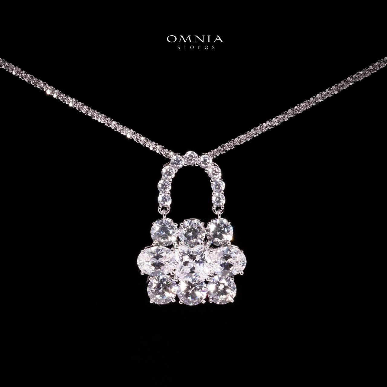 Omnia Aila White Lock Design Necklace In 925 Silver With High Quality Lab Crafted Stones
