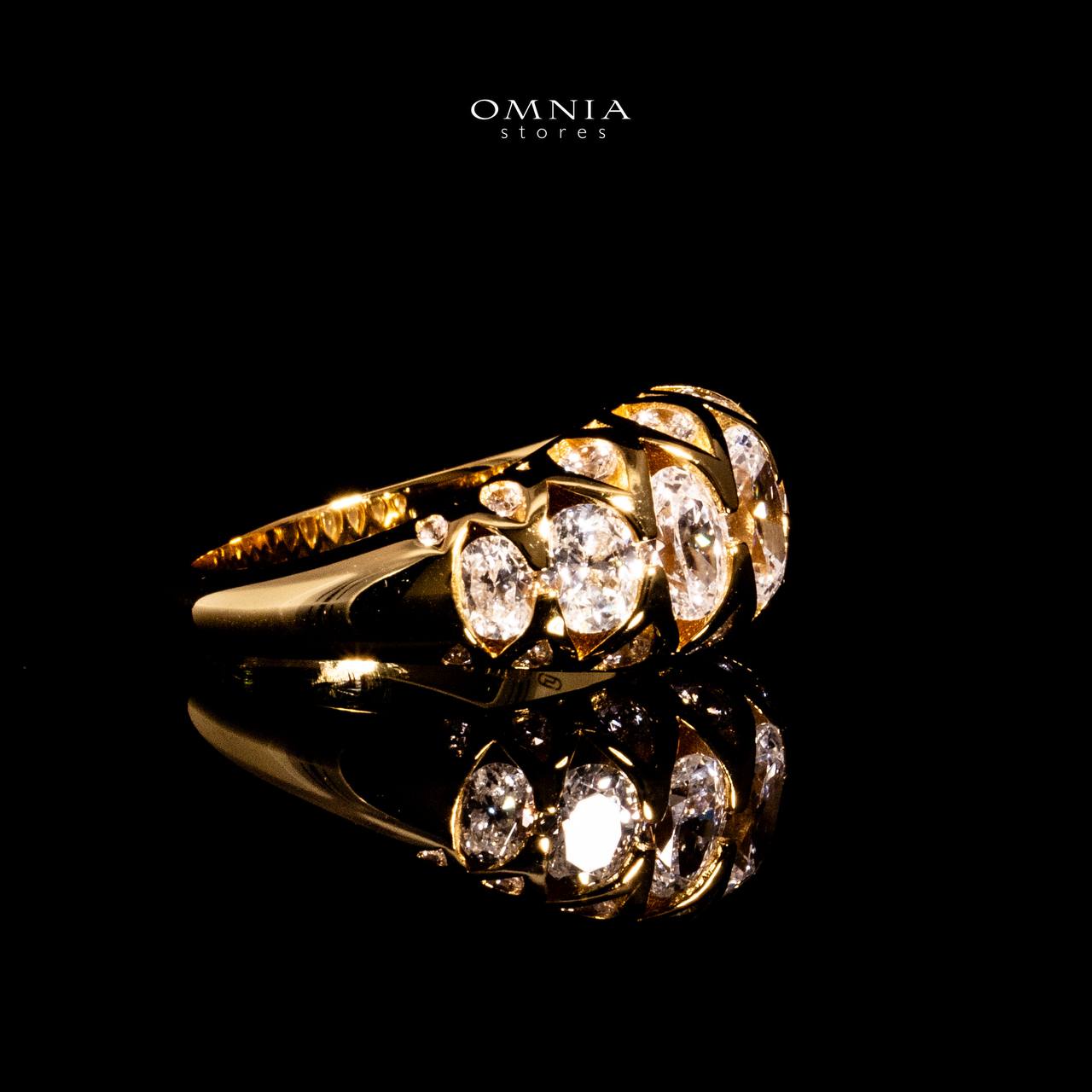 Omnia Manha Gold Ring With High Quality Certified Lab Crafted Stones In 925 Silver