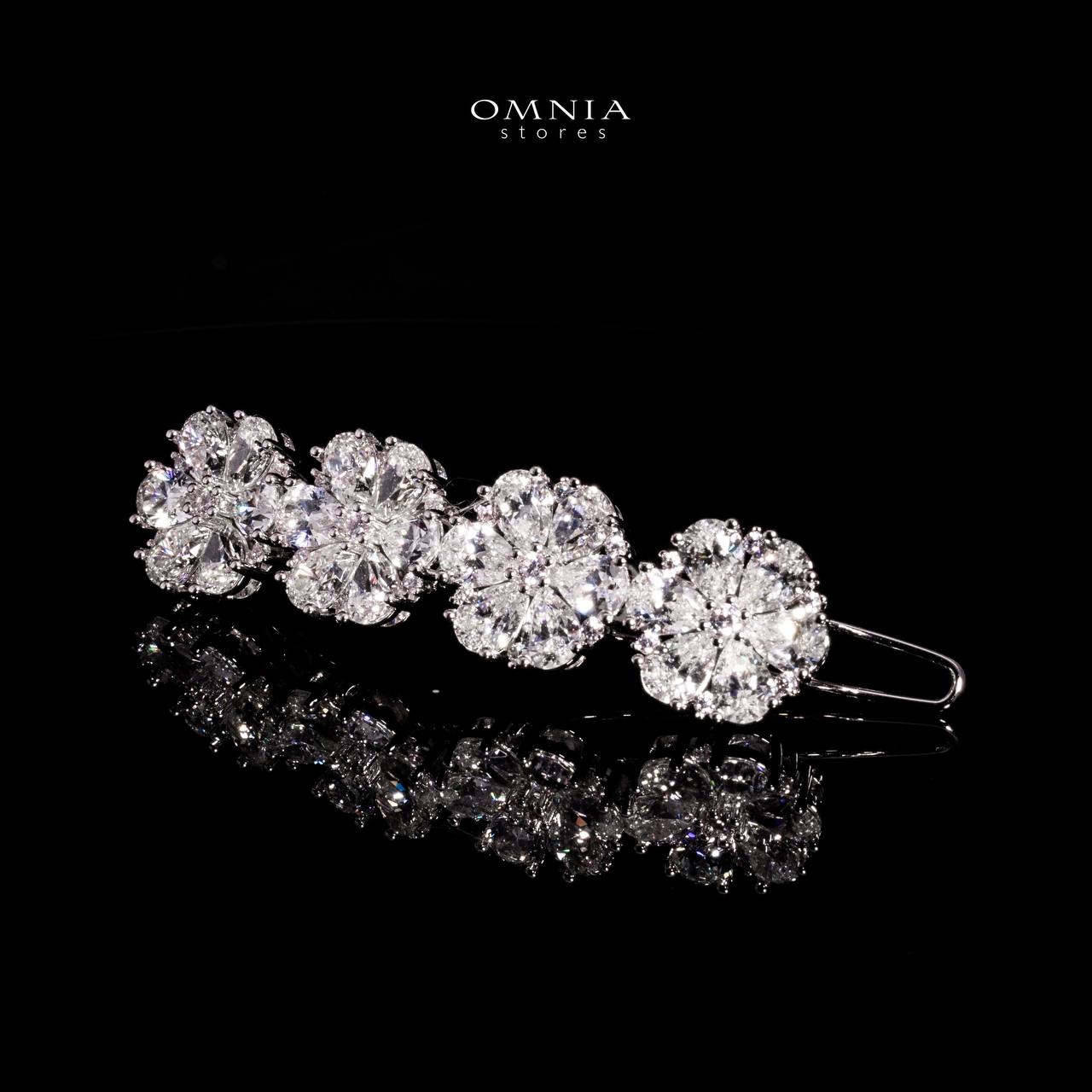 Omnia Maliha White Flower Hair Clip In 925 Silver With High Quality Lab Crafted Stones